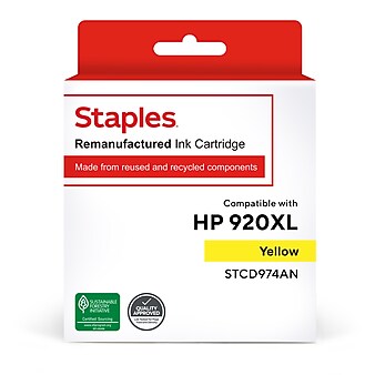 Staples Remanufactured Yellow High Yield Ink Cartridge Replacement for HP 920XL (TRCD974AN/STCD974AN)