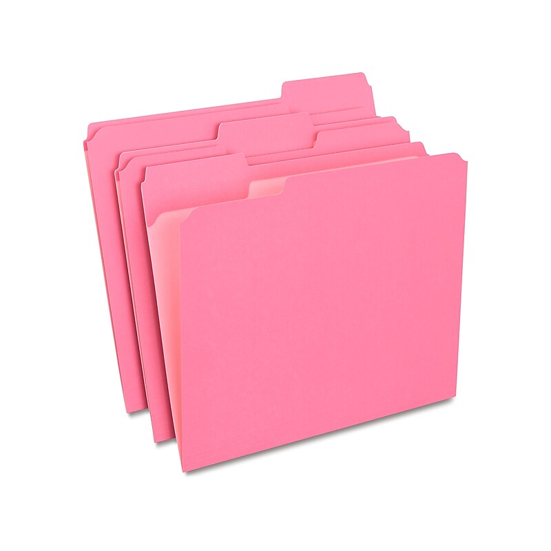 Staples Reinforced File Folders, 1/3-Cut Tab, Letter Size, Pink, 100/Box (508952) image 1