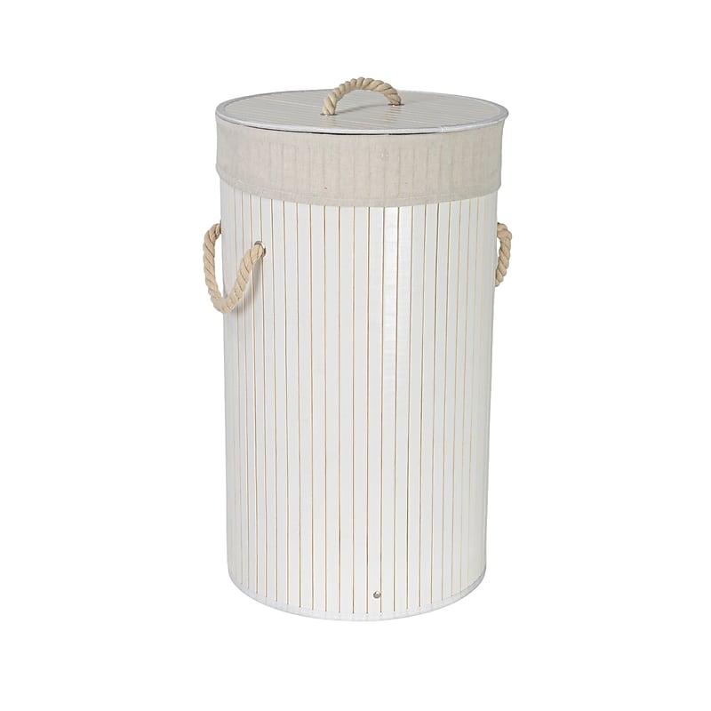Household Essentials 15-Gallon 1-Section Hamper with Lid, Bamboo, White (HE1220) image 1