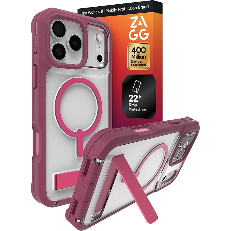 Zagg Rainier Snap with Kickstand MagSafe Phone Case for Apple iPhone 17 Pro Max, Shock Absorbing Bumpers, Red Black Cherry image 1