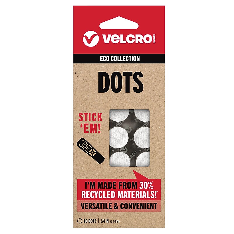 Velcro® ECO Collection Adhesive Back Hook and Loop Dots Fastener, 0.75", White (VEL-30864-USA) image 1