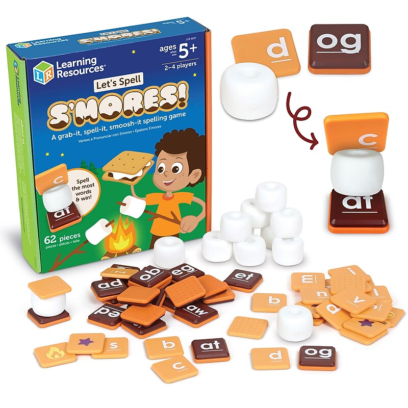 Learning Resources Let's Spell S'mores! Alphabet Flash Cards & Word Games, Multicolored, 62 Pieces/Pack (LER5027) image 1