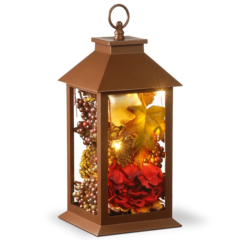 National Tree Company 12" Autumn Décor-Filled Lantern with LED Lights (RAH-17C042A-1) image 1