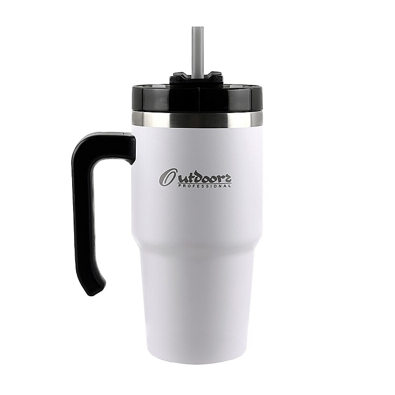 Outdoors Professional Stainless Steel Double-Walled  Tumbler with Straw, 20 oz., White (OUTD6052) image 1