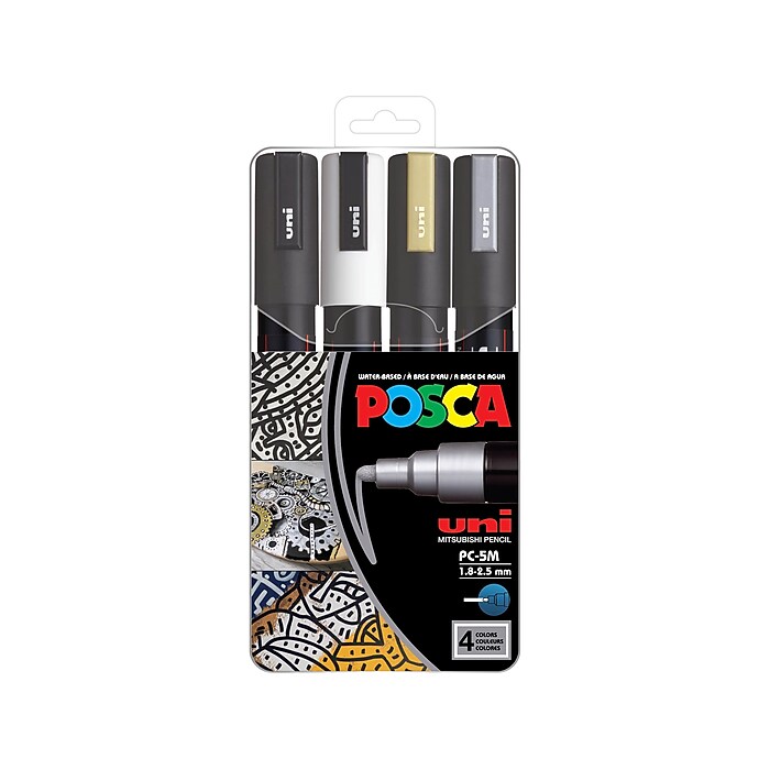 uni-ball Posca PC-5M Paint Markers, Bullet Tip, Assorted Colors, 4