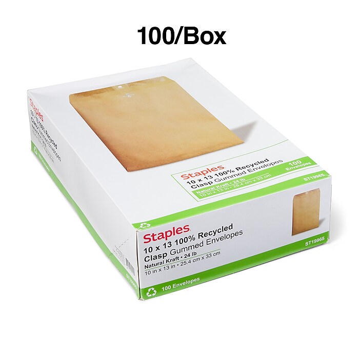 Kraft Clasp Envelope, #90, Square Flap, Clasp/Gummed Closure, 9 X 12