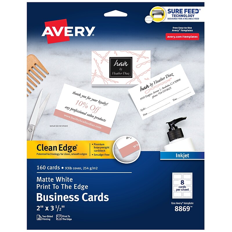 Avery Clean Edge Business Cards, 3.5" x 2", Matte White, 160/Pack (8869) image 1