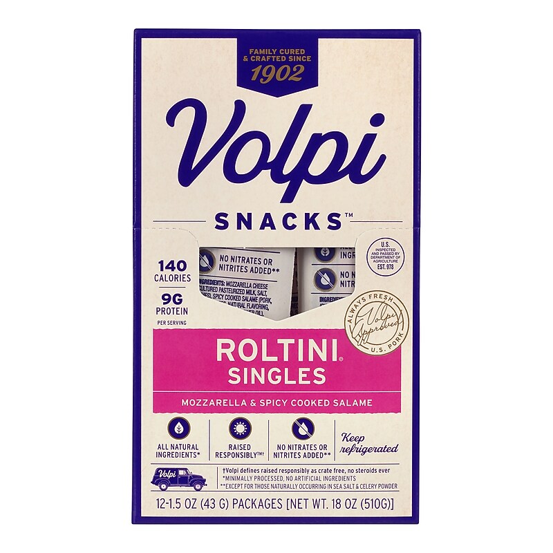 Volpi Roltini Singles, Spicy Salami & Mozzarella, 1.5 oz, 24/Pack (220-02485) image 1