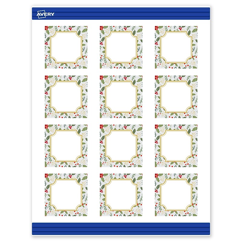 Avery Gold-Blue Border Berries Matte Blank Card, White, 120/Pack (S00-FEG) image 1