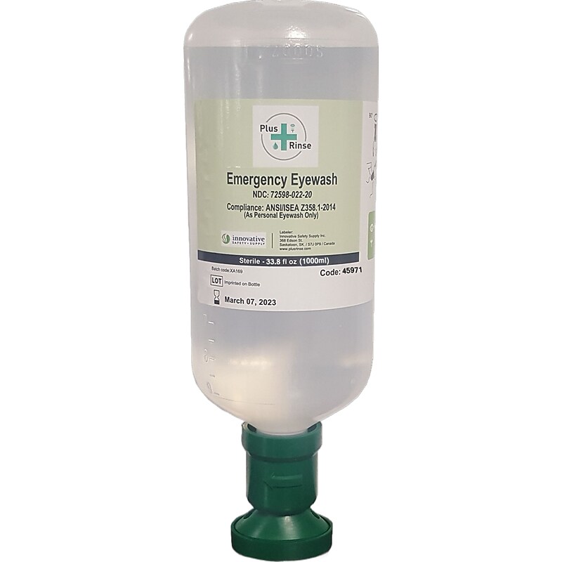 Plus Rinse Saline Eyewash Bottle, 33.8 oz., 2/Pack (45971-2) image 1