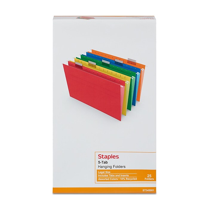 Staples Heavy Duty Hanging File Folders, 1/5-Cut Tab, Legal Size