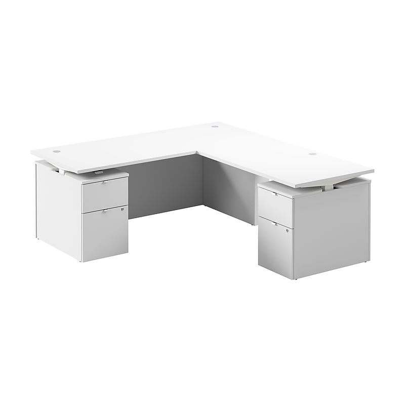 Bush Business Furniture Stratus 72"W Electric L-Shaped Adjustable Standing Desk with Drawers, White (SUT018WH) image 1