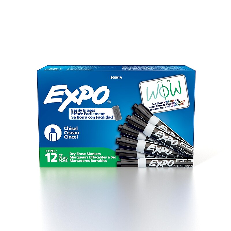 Expo Low Odor Tank Dry Erase Marker, Chisel Tip, Black, 12/Pack (80001) image 1