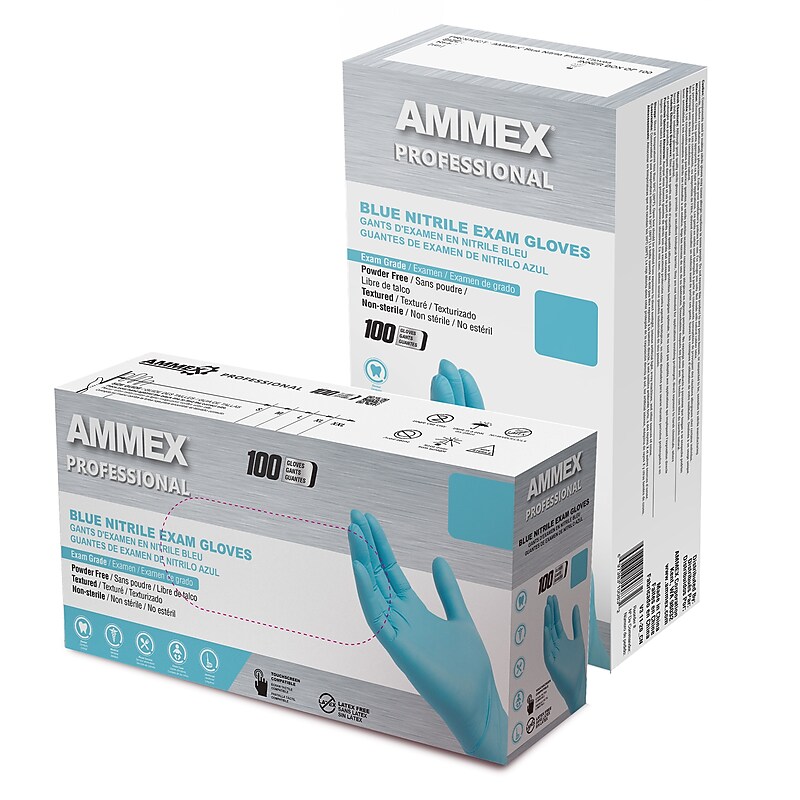 Ammex Professional Series Powder Free Nitrile Exam Gloves, Latex Free, XS, Blue, 100 Gloves/Box (APFN40100-CC) image 1