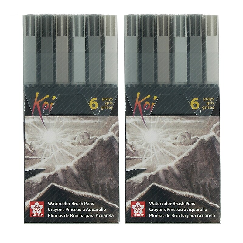 Sakura Koi Watercolor Brush Pens, Assorted Grays, 6 Per Set, 2 Sets (SAKXBR6SA-2) image 1