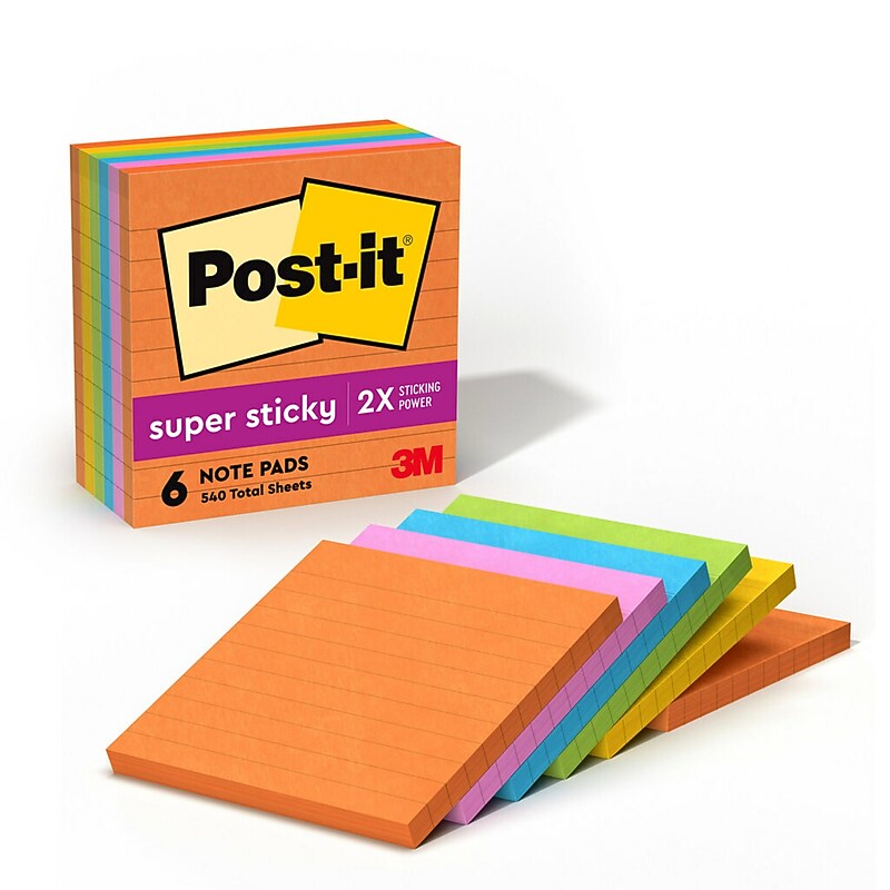 Post-it Super Sticky Notes, 4" x 4", Energy Boost Collection, Lined, 90 Sheet/Pad, 6 Pads/Pack (6756SSUC) image 1
