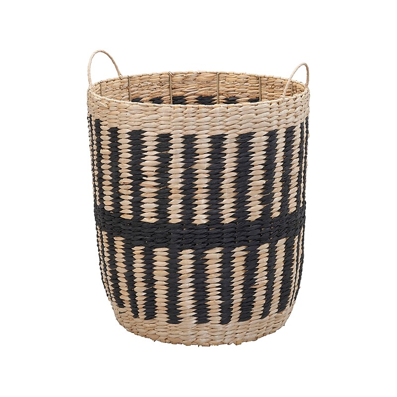Household Essentials Pillar Cattail/Paper Storage Basket, Light Beige/Black (ML-6715) image 1