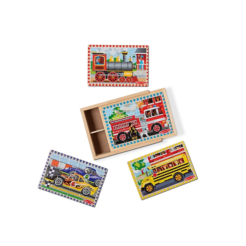 Melissa & Doug 12-Piece Wooden Jigsaw Puzzles Set with Storage Box (3794) image 1