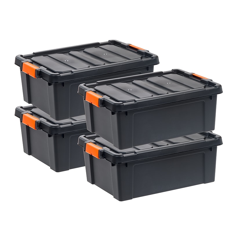 Iris 47 Quart Heavy Duty Store-It-All Plastic Latching Storage Tote, Black, 4/pack (500153) image 1