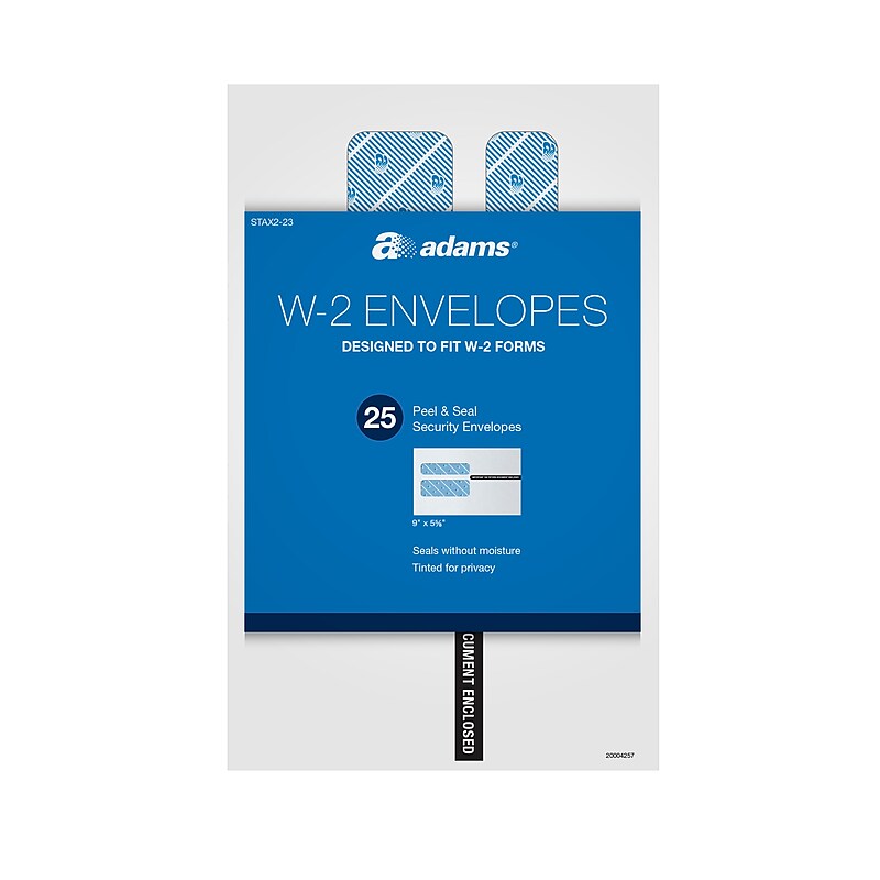 Adams 2023 W2 Envelopes, Double Window Security Envelopes, Peel & Seal Self Seal Closure, 25/Pack (STAX2-23) image 1
