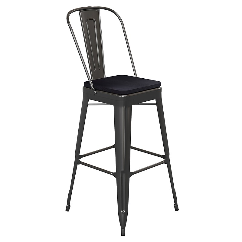 Flash Furniture Kai Indoor-Outdoor Bar Height Stool with Removable Back, Black with Black Seat (CH3132030GBKP2B) image 1