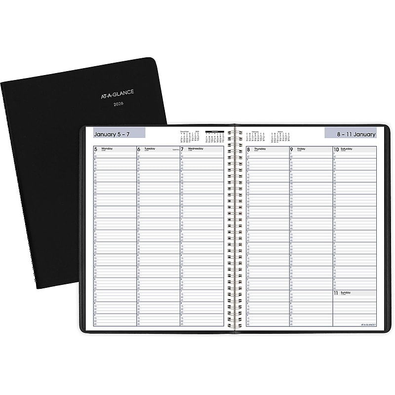 2026 AT-A-GLANCE DayMinder 8" x 11" Weekly Appointment Book, Faux Leather Cover, Black (G520-00-26) image 1