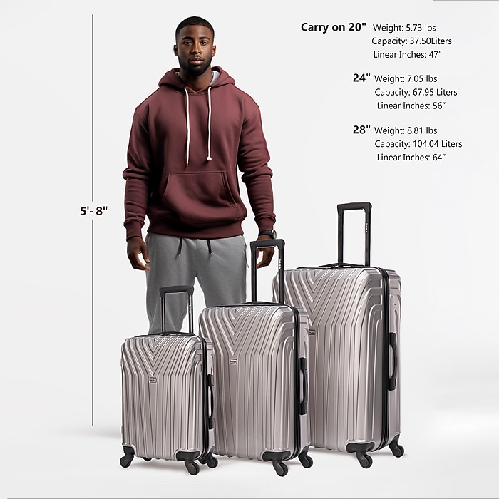 InUSA Vasty 3-Piece Hardside Spinner Carry-On Luggage Set, TSA