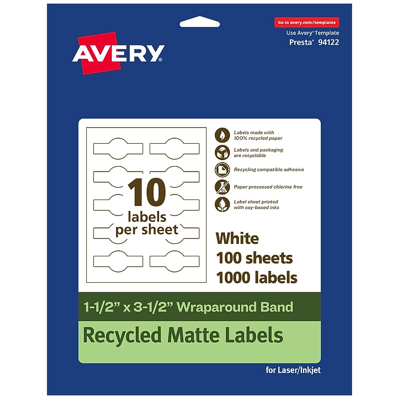 Avery EcoFriendly Laser/Inkjet Decorative Edge Multipurpose Labels, 1-1/2" x 3-1/2", White, 1000/Box (94122) image 1