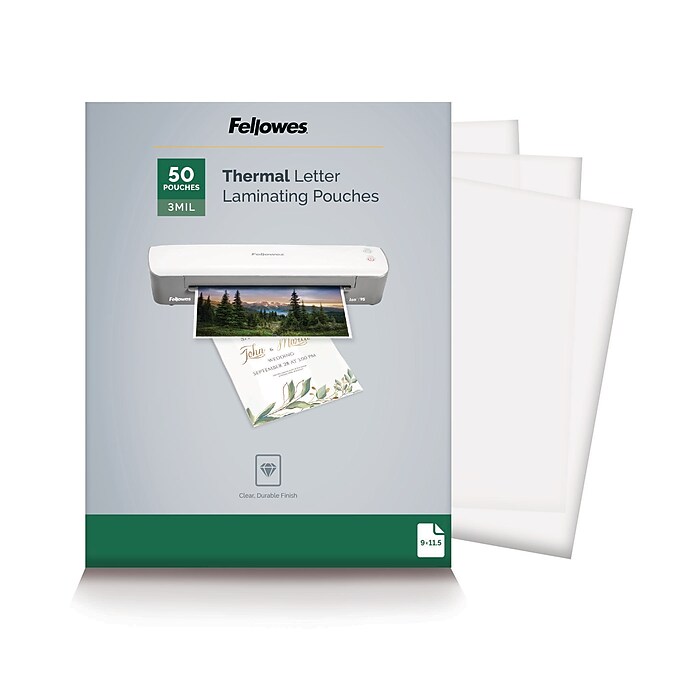 Fellowes Thermal Laminating Pouch, Letter Size, 3 Mil, 50/Pack