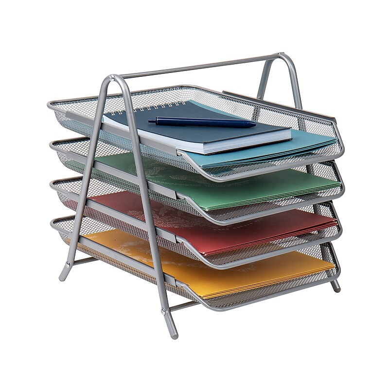 Mind Reader Metal Mesh Front Loading Letter Tray, Letter/Legal Size, Silver (4TPAPER-SIL) image 1