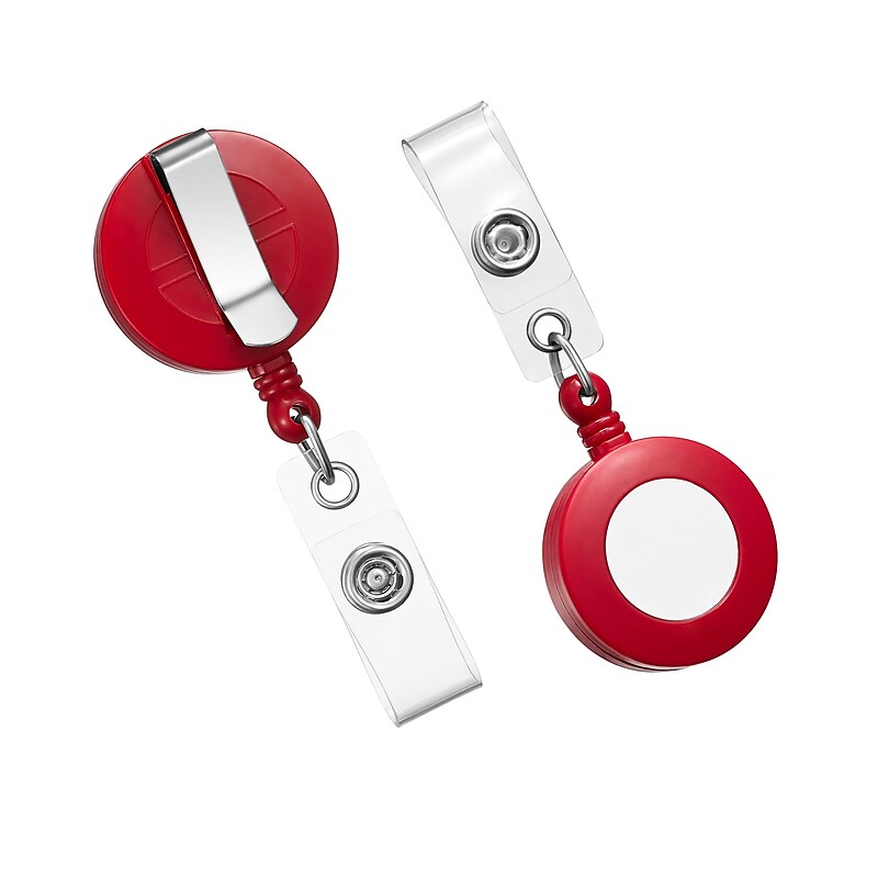Staples Retractable Name Badge Holders, Plastic, Red, 25/Pack (51619) image 1