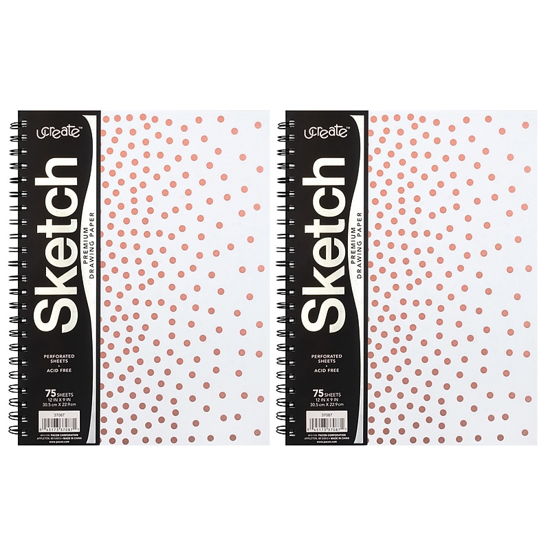 uCreate Rose Gold Dots 12" x 9" Wire Bound Sketch Book, 75 Sheets/Book, 2/Bundle (PAC37087-2) image 1