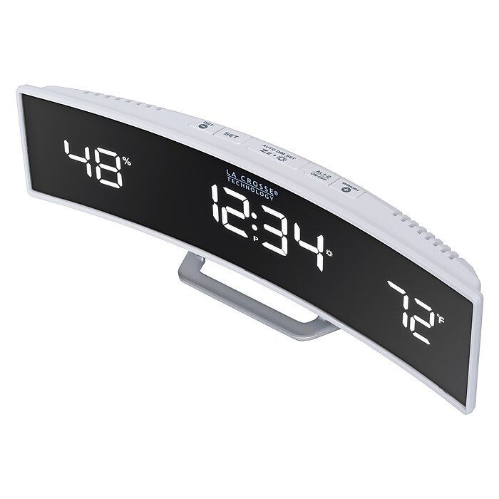 La Crosse Technology White Curved Alarm Clock with Mirrored LED