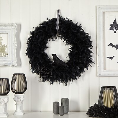 Nearly Natural Halloween Raven Feather Wreath - Thumbnail 4