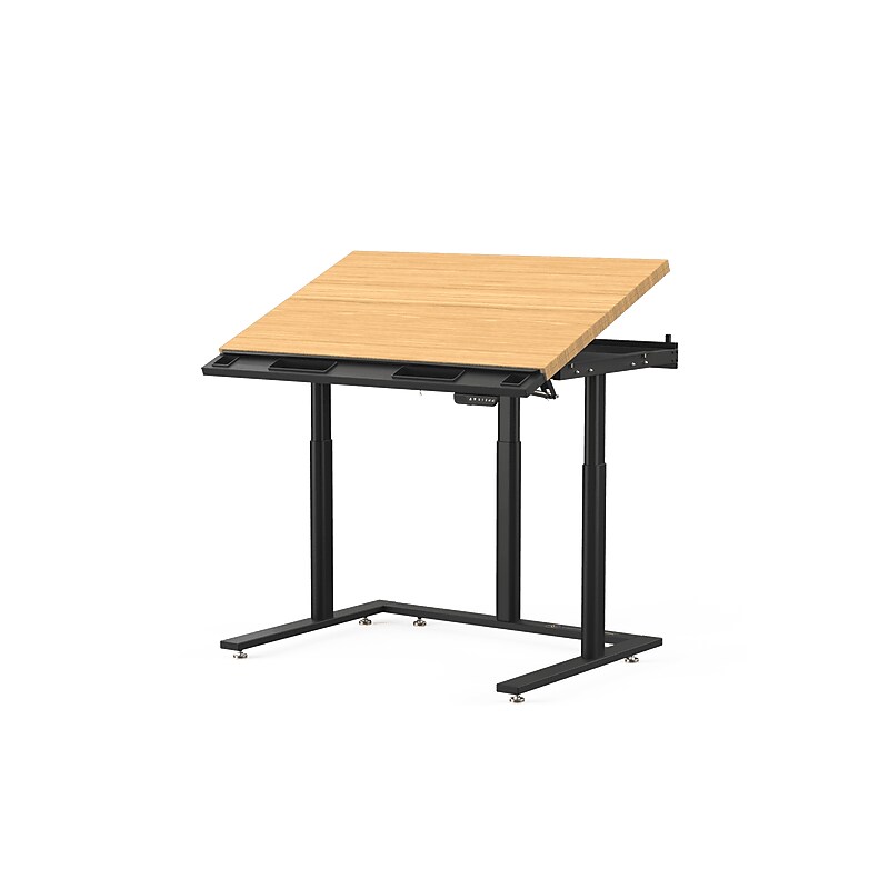 VersaDesk PowerLift Triad 48"W Electric Adjustable Drafting Table, Bamboo/Black (TRDT-4830-BNB) image 1