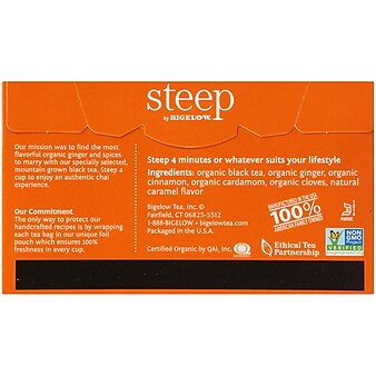 Steep by Bigelow Caffeinated Chai Black Tea Bags, 6/Carton (17708)