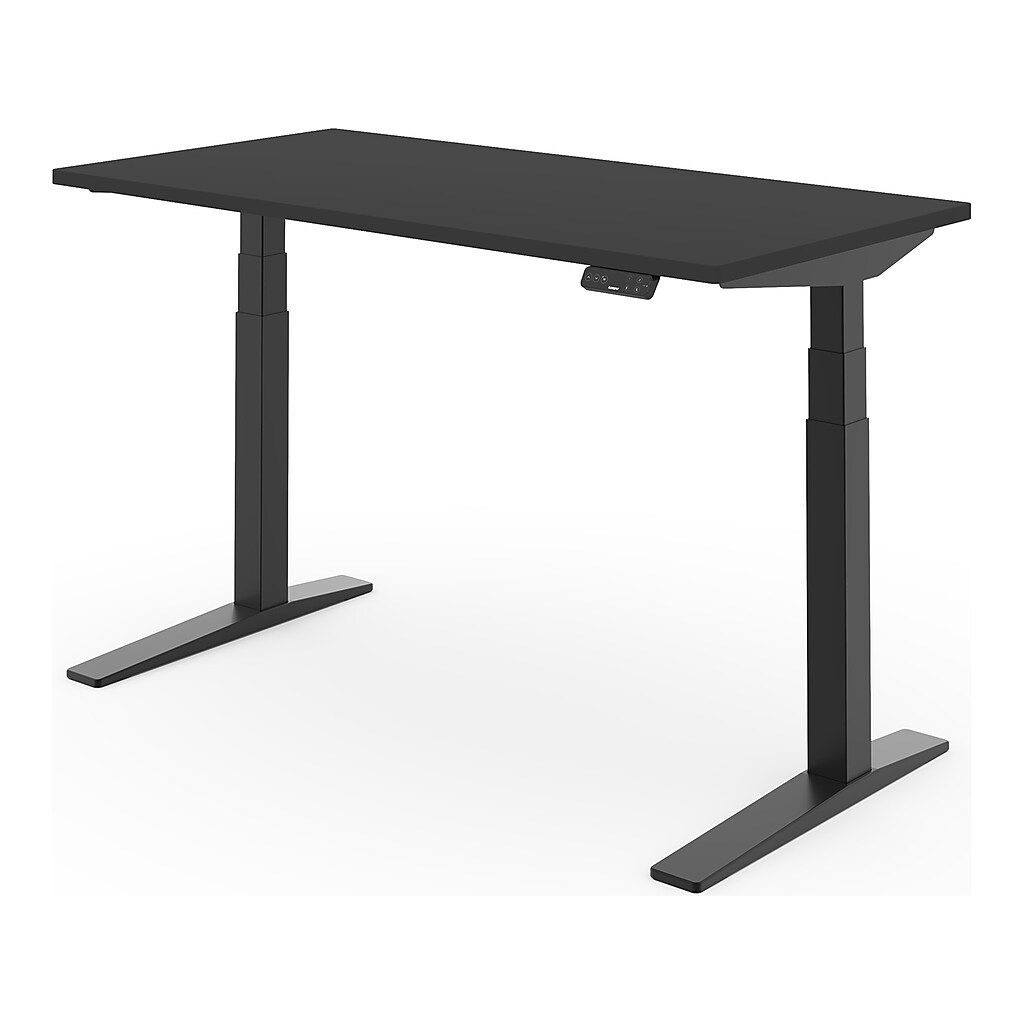Front-right angled view of black adjustable desk