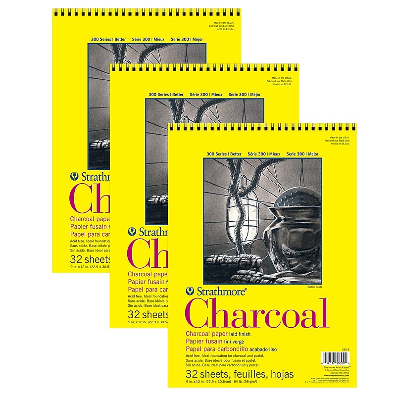 Strathmore 300 Series 9" x 12" Wire Bound Charcoal Sketch Pad, 32 Sheets/Pad, 3/Bundle (STTP33091-3) image 1