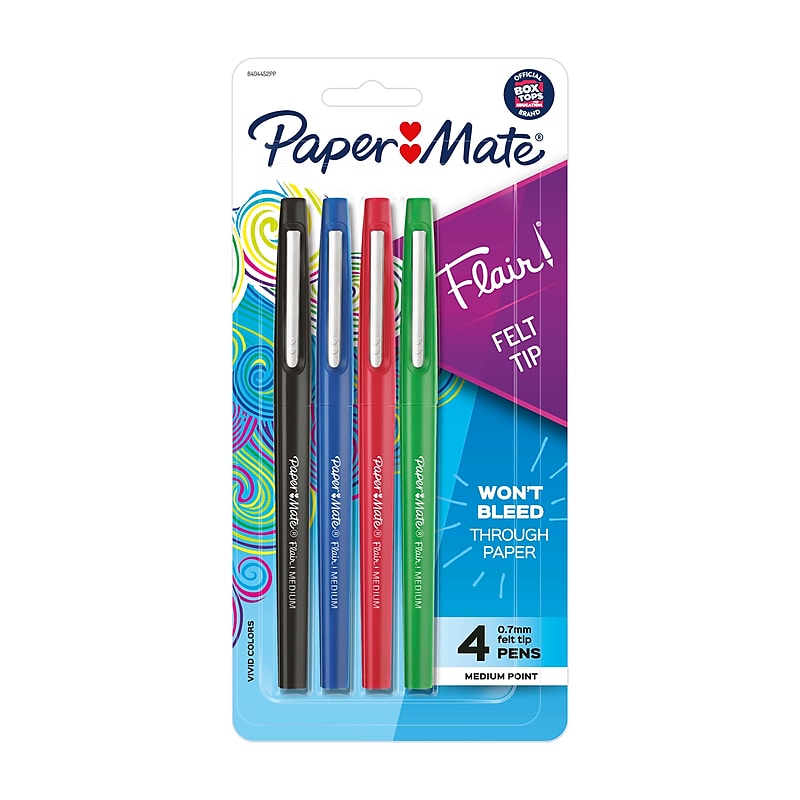 Paper Mate Flair Felt Pen, Medium Point, 0.7mm, Assorted Ink, 4 Pack (84044) image 1