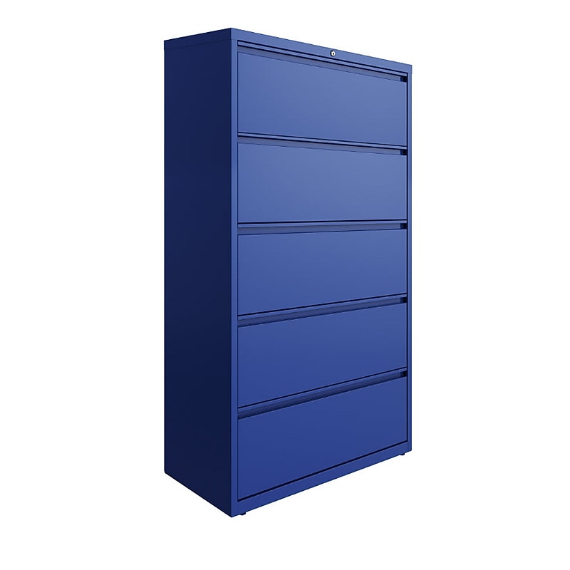 Hirsh HL10000 Series 5-Drawer Lateral File Cabinet, Locking, Letter/Legal, Classic Blue, 36" (24260) image 1