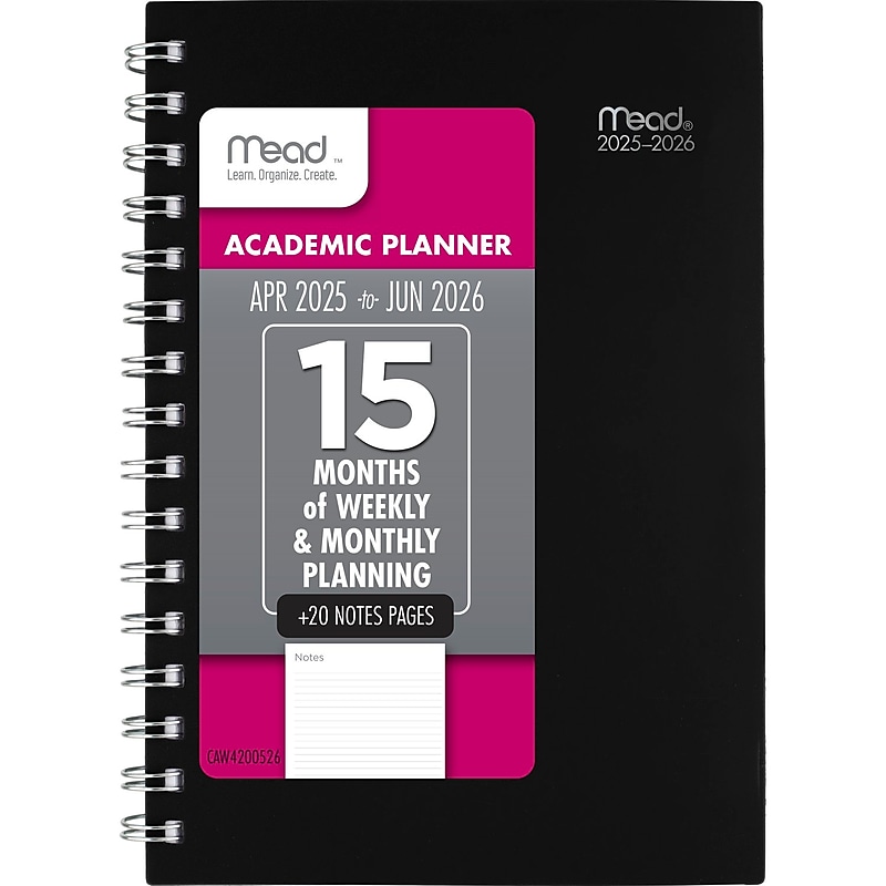 2025-2026 Mead Basic 5.5" x 8.5" Academic Year Weekly & Monthly Planner, Plastic Cover, Black (CAW4200526) image 1