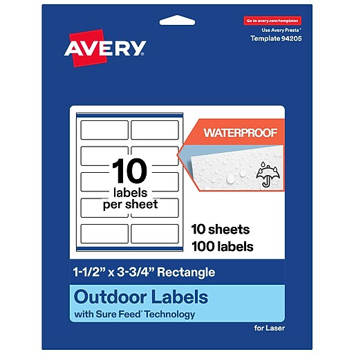Avery Waterproof Rectangle Laser Multipurpose Labels, 1.5