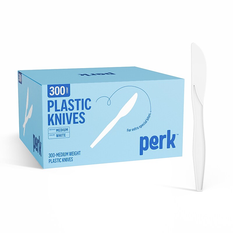 Perk™ Polystyrene Knife, Medium-Weight, White, 300/Pack (PK56399) image 1
