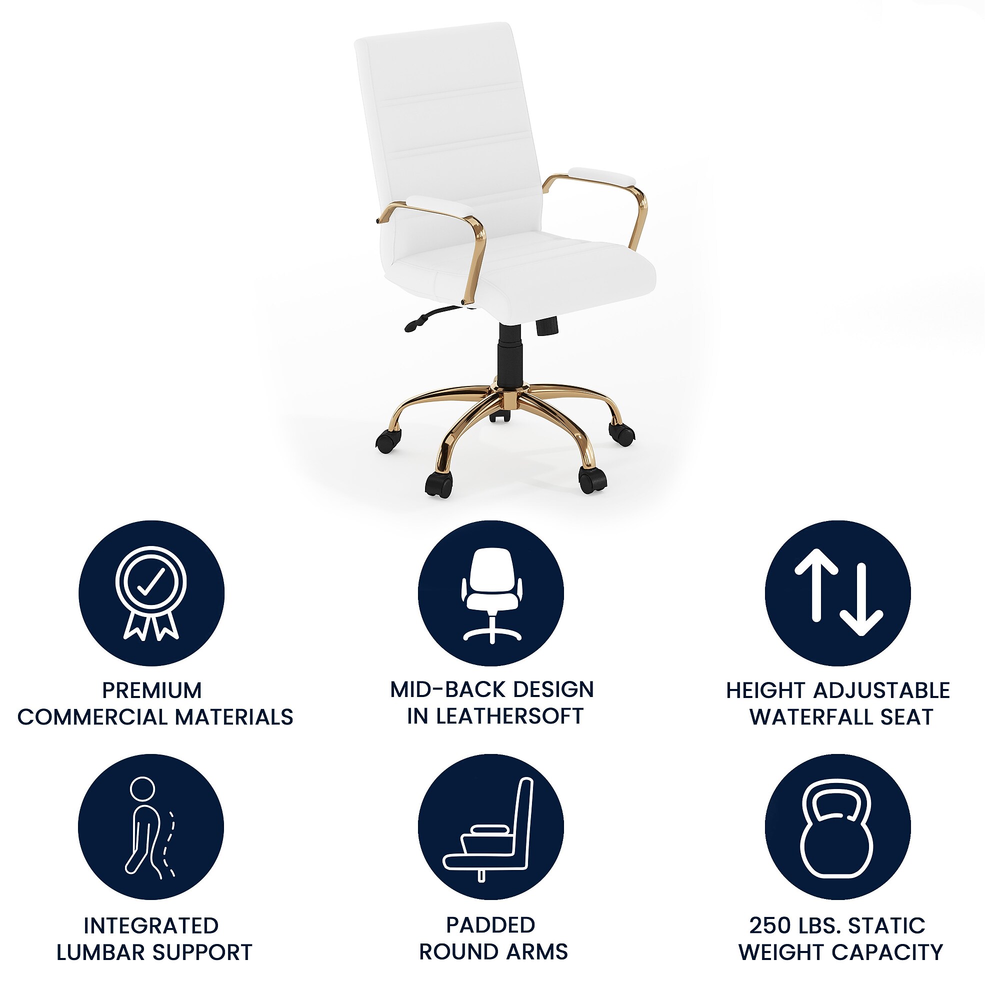 Flash Furniture Whitney Ergonomic LeatherSoft Swivel Executive Chair, White/Gold (GO2286MWHGLD) Sansujyuku sansujyuku.com
