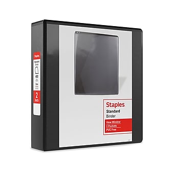 Staples Standard 2" 3-Ring View Binders, Black, 6/Carton (26443CT)
