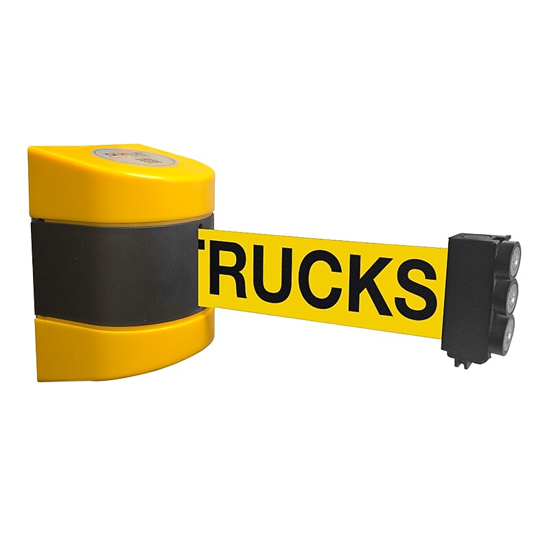 WallPro Magnetic 450 Wall-Mountable 30' Retractable Belt Barrier, DANGER FORKLIFT TRUCKS, Yellow/Black (WPM450Y-YBDFT30) image 1