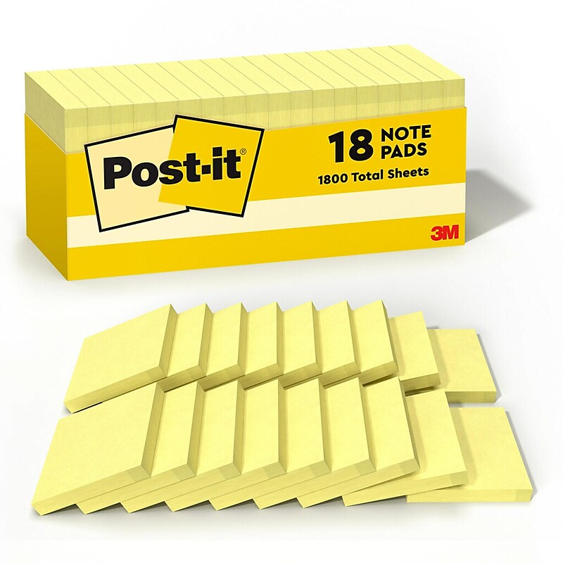 Post-it Notes, 3" x 3", Canary Collection, 90 Sheet/Pad, 18 Pads/Pack (654-18CP) image 1