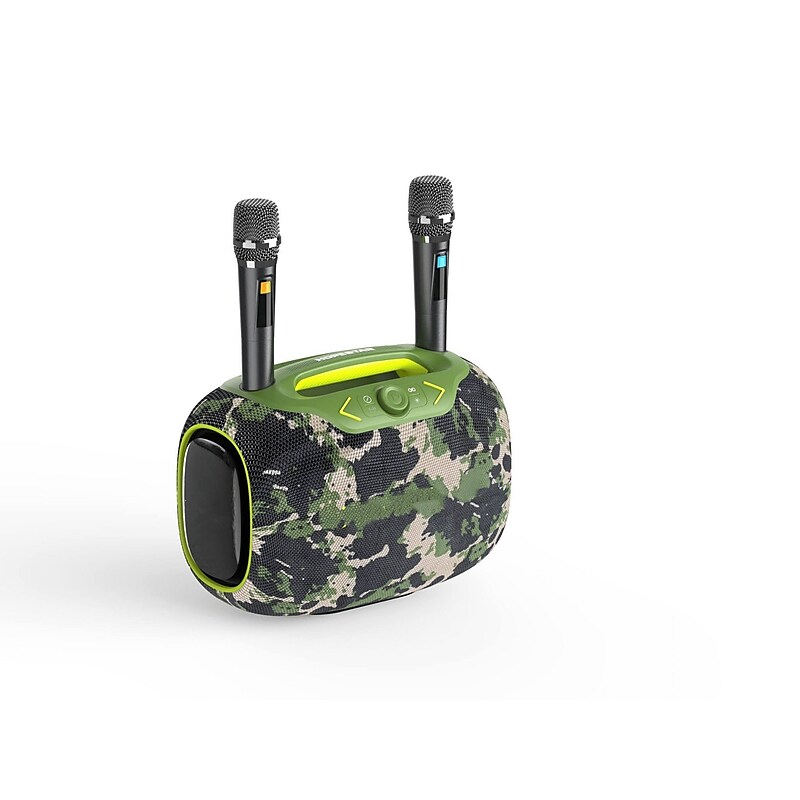 Worryfree Gadgets Party Box Wireless Bluetooth Portable Speaker with 2 Mics & Tripod, Water Resistant, Camo (WPB2-CMO) image 1