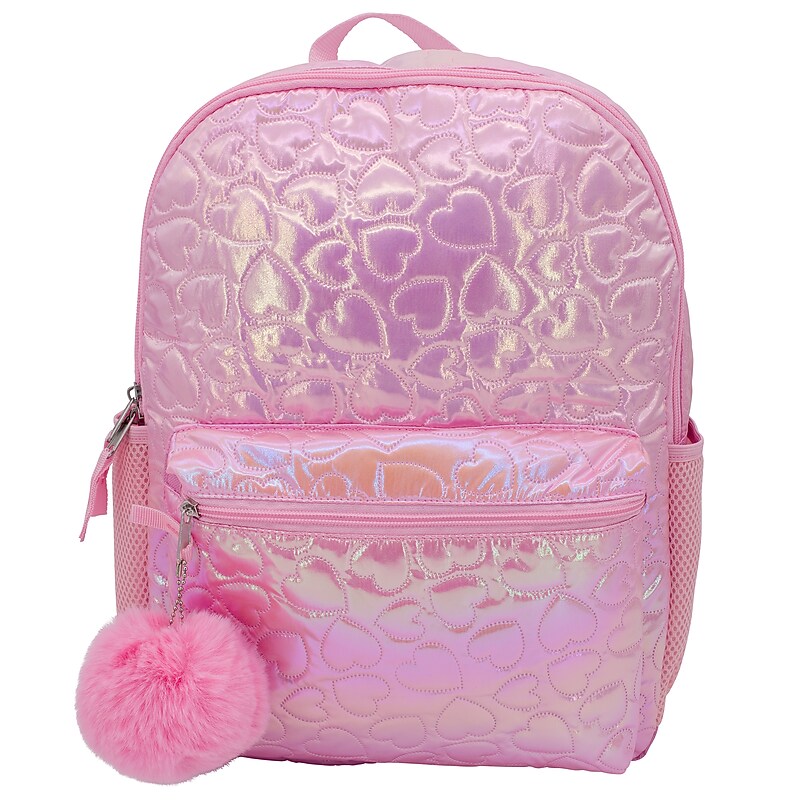 Accessory Innovations Kids Heart To Heart Quilted Iridescent Laptop Backpack, Large, Pink (B25GC62859-ST) image 1