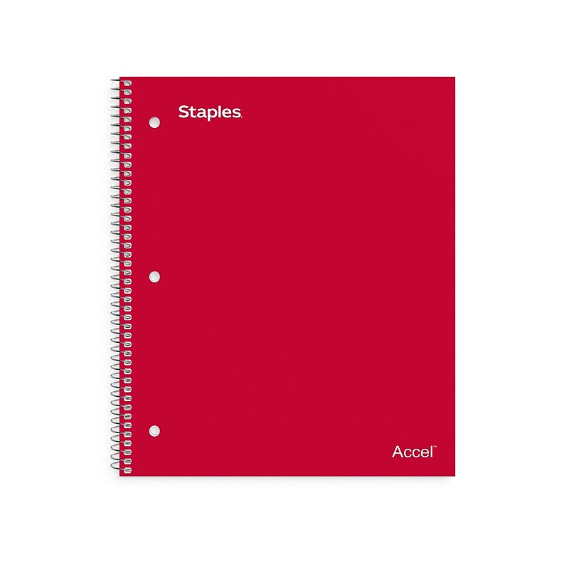 Staples Premium 1-Subject Notebook, 8" x 10.5", Wide Ruled, 100 Sheets, Red, 12/Carton (TR20958CT) image 1